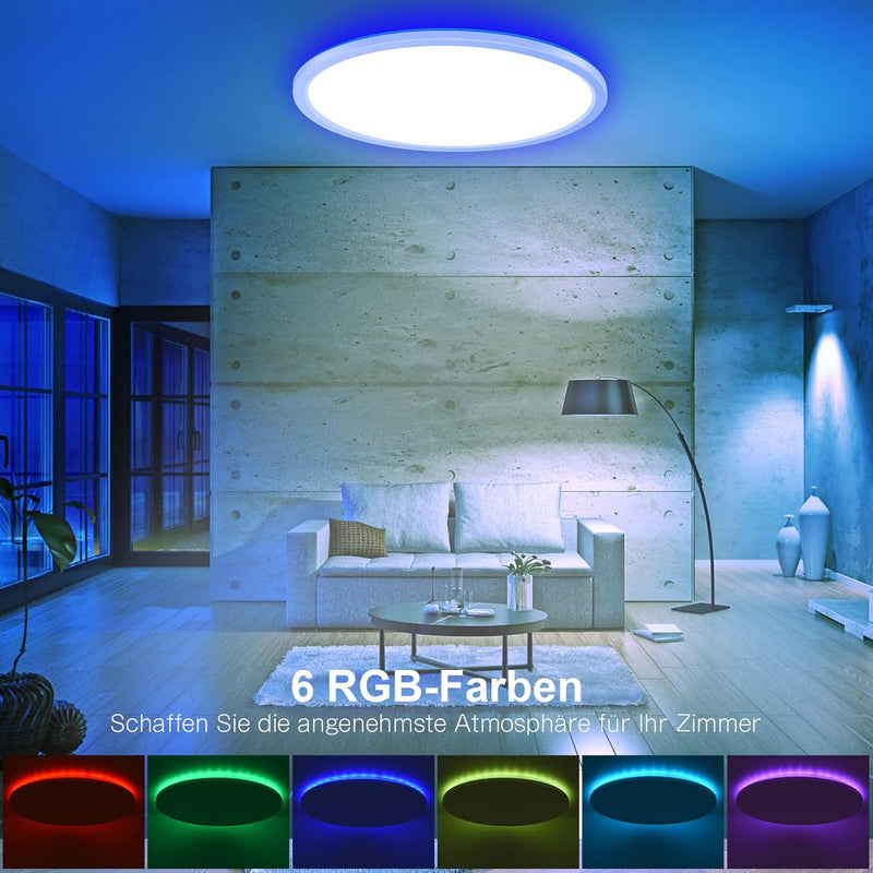 MILFECH 24W LED Deckenleuchte Dimmbar mit Fernbedienung, Deckenlampe RGB Farbwechsel 3200LM IP54 Run