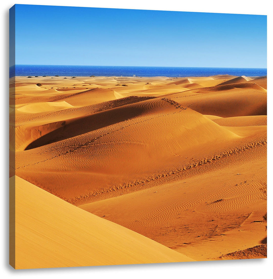 Pixxprint Wüste am Meer, Format: 70x70 auf Leinwand, XXL riesige Bilder fertig gerahmt mit Keilrahme