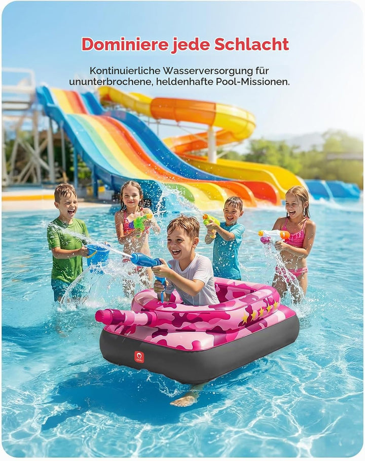 QPAU Kinder-Panzer-Pool-Schwimmring mit Wasserkanone, 0,35 mm extra dicke aufblasbare Pool-Spielzeug