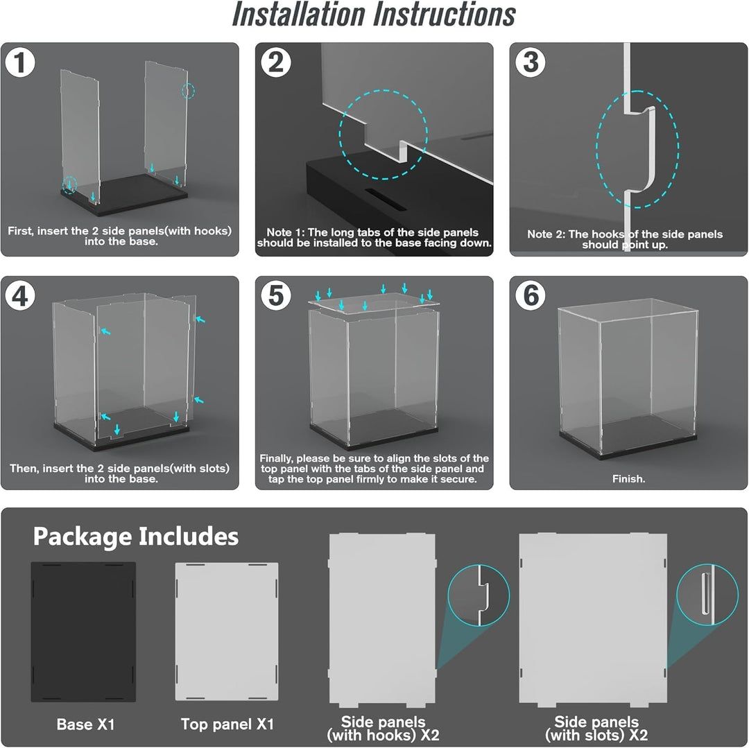 Nynelly Vitrine für Sammler, Vitrine aus Acryl für Figuren, transparente Acrylbox mit weisser Basis,