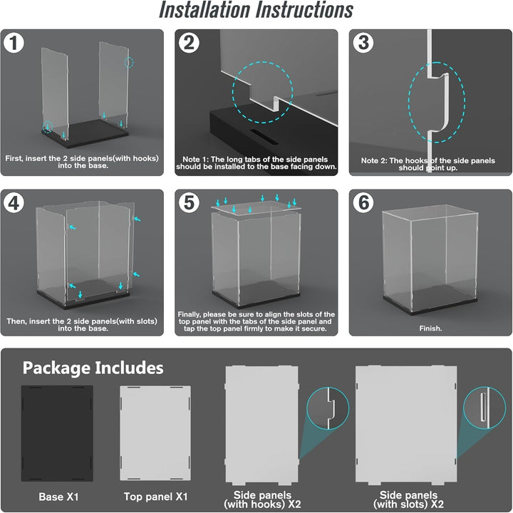 Nynelly Vitrine für Sammler, Vitrine aus Acryl für Figuren, transparente Acrylbox mit weisser Basis,
