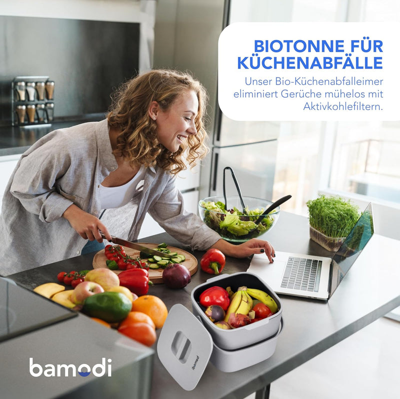 Bamodi Biomülleimer Küche Doppelte Compartment, Plastik, für Kompost oder kleine Abfälle in Küche/Ba