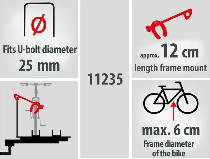 EUFAB 11235 Rahmenhalter kurz, abschliessbar, für U-Bügelrohr: Ø 2,5 cm, 12 cm Länge 12 cm Länge; Ø