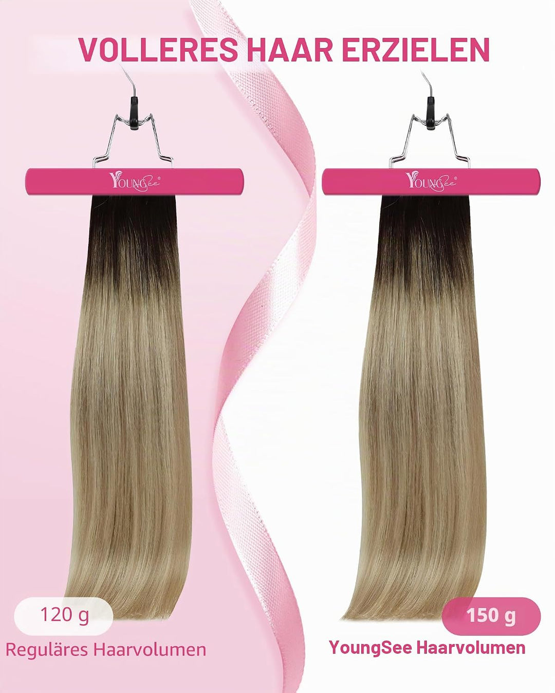 YoungSee Echthaar Extensions Clip Balayage Clip in Extensions Echthaar Braun Blond 35cm Extensions C