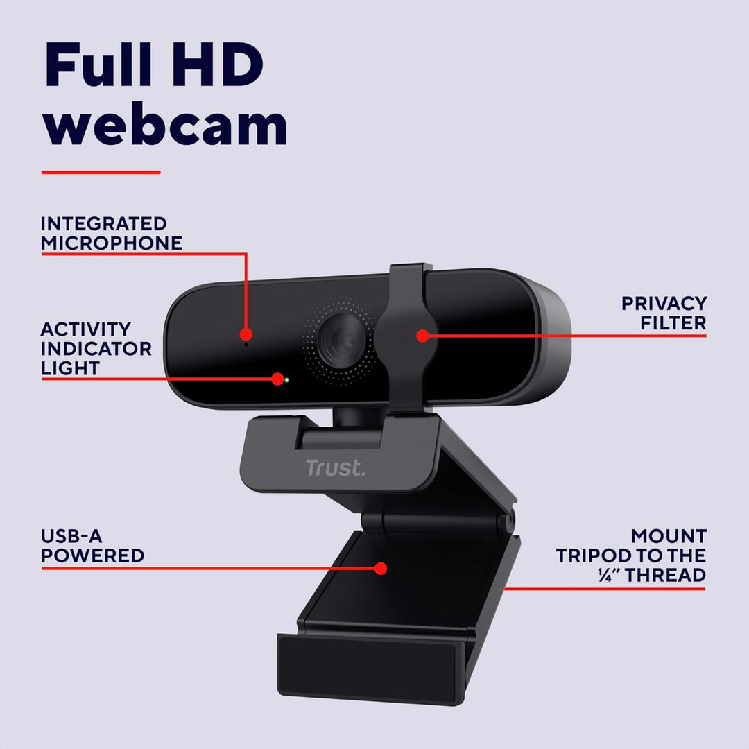 Trust Tanor 1080p Webcam PC, Full HD USB Web Cam mit Blickschutzfilter, PC Kamera mit Mikrofon, Fixf