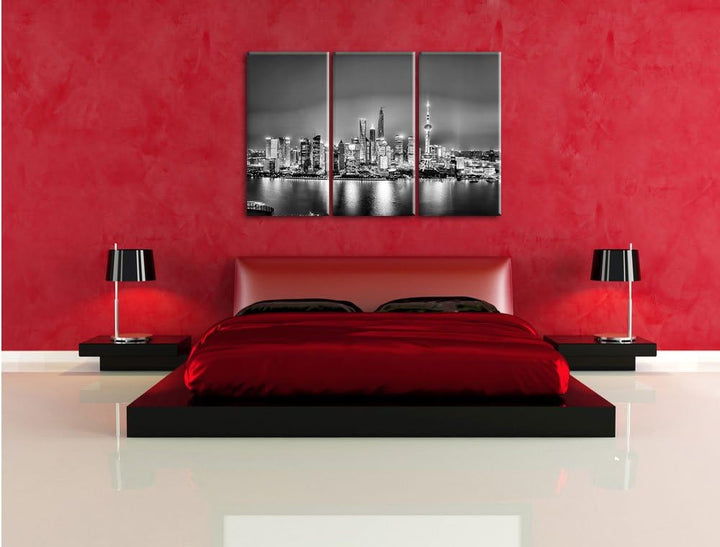 Pixxprint Shanghai Skyline als Leinwandbild/Grösse: 3 Teilig (120x80 cm) cm/Wandbild/Kunstdruck/fert