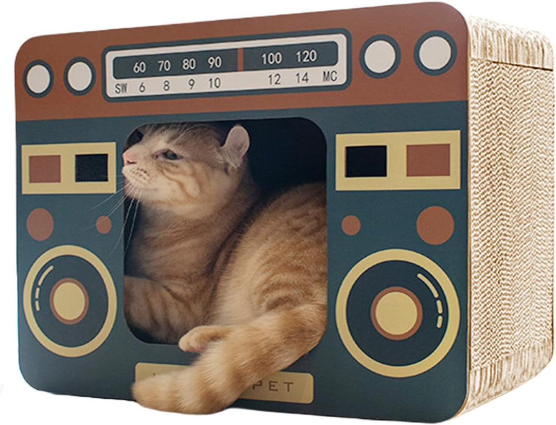 Katzenkratzbrett - Grosses Kratzbrett Aus Pappe Als Bett,Radio-förmiges Spielzeug zur körperlichen B