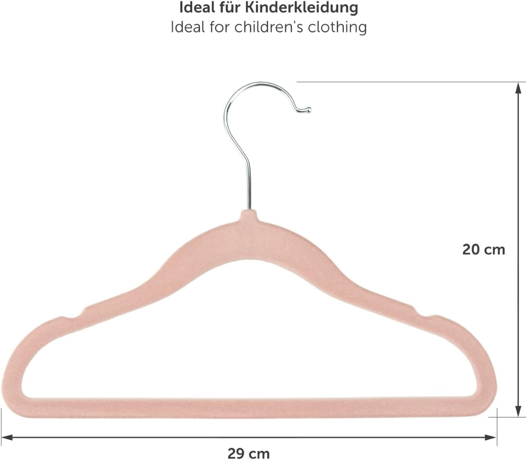 Blumtal Kinderkleiderbügel 50 Stück mit Samtbezug - 360° drehbare Kinder Kleiderbügel - platzsparend