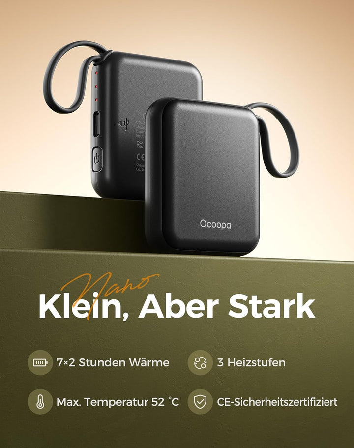 OCOOPA Handwärmer Elektrisch 2er Set, Wiederverwendbar 4000mAh USB Taschenwärmer, 3 Wärmestufen, Max