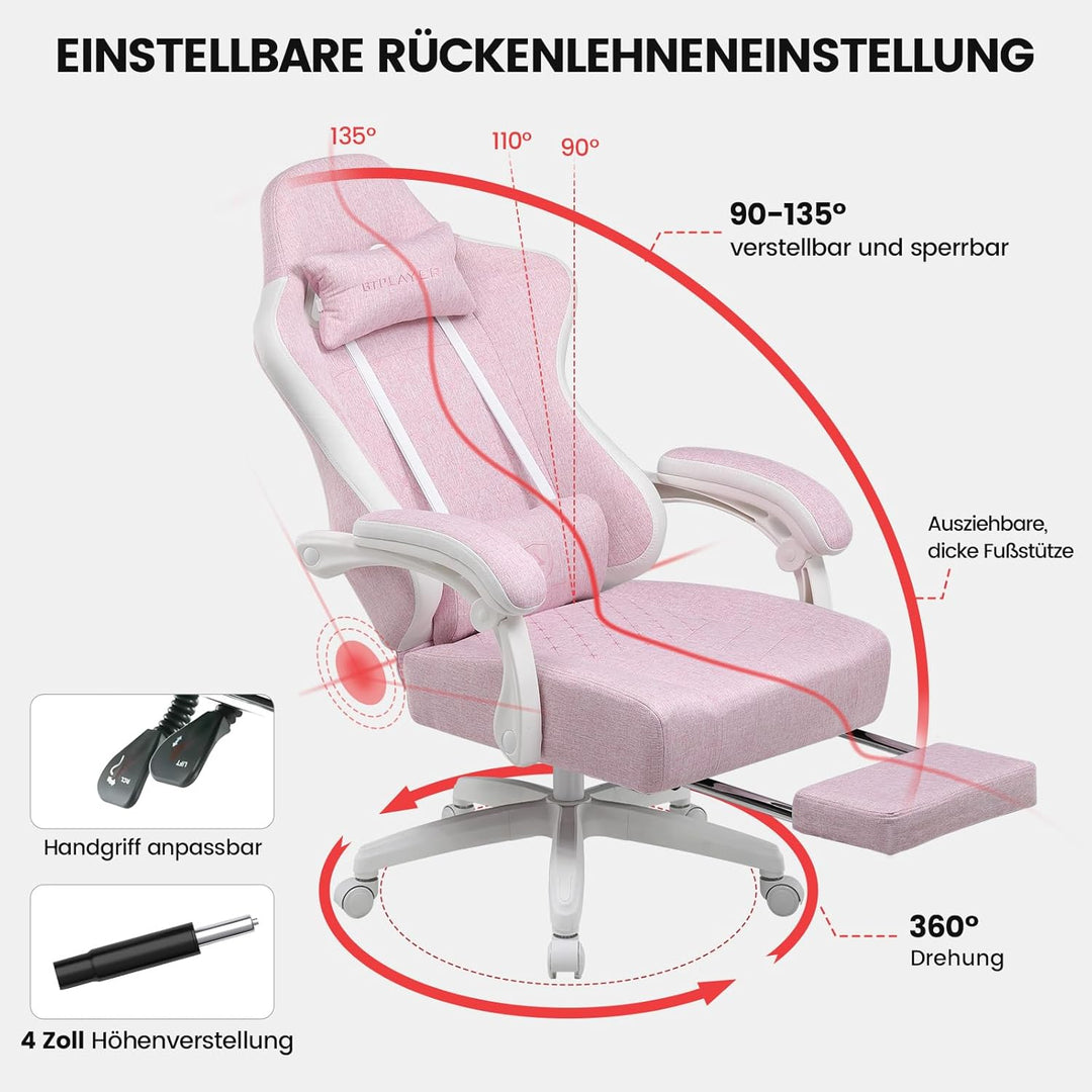 GTPLAYER Gaming Stuhl Stoff, Gaming Sessel mit Taschenfederkissen, ergonomischer Drehstuhl, Gamer St
