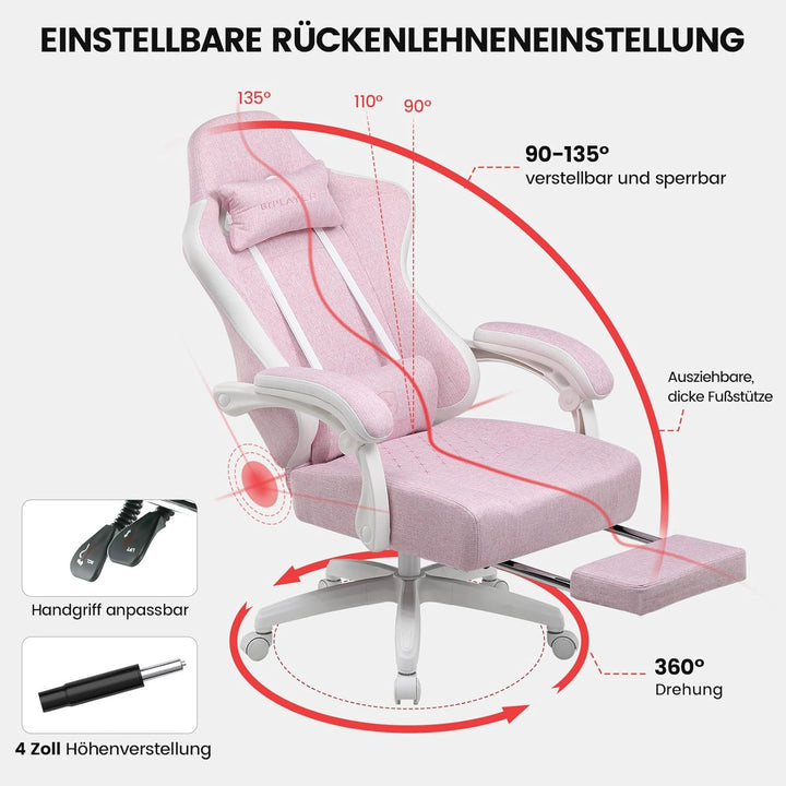 GTPLAYER Gaming Stuhl Stoff, Gaming Sessel mit Taschenfederkissen, ergonomischer Drehstuhl, Gamer St