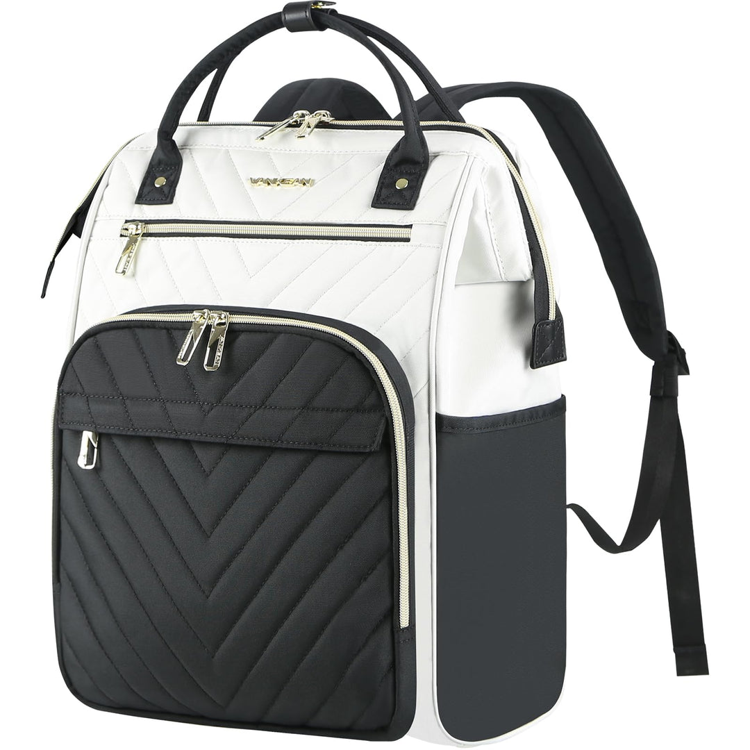VANKEAN 15.6 Zoll Laptop-Rucksack für Damen Herren Beige-Schwarz | Computer Arbeitstasche, Grosse Ka