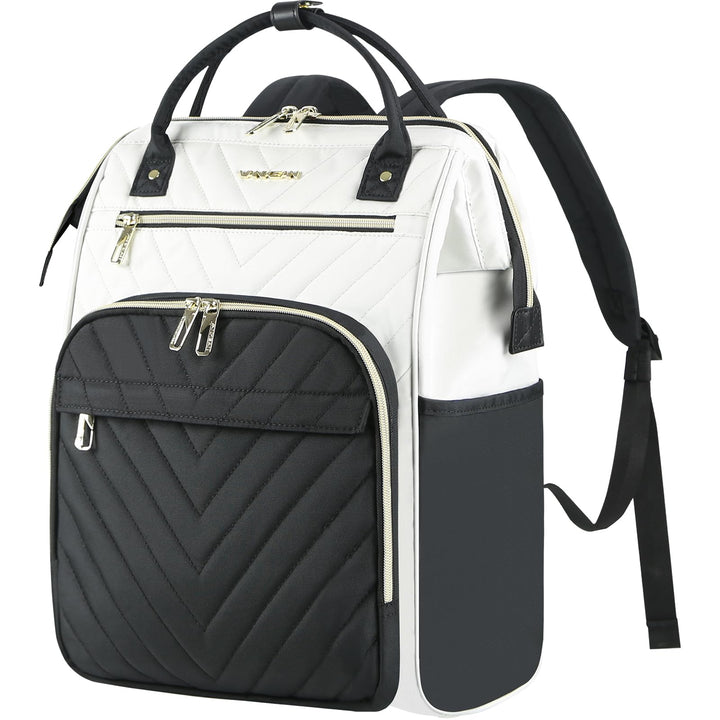 VANKEAN 15.6 Zoll Laptop-Rucksack für Damen Herren Beige-Schwarz | Computer Arbeitstasche, Grosse Ka