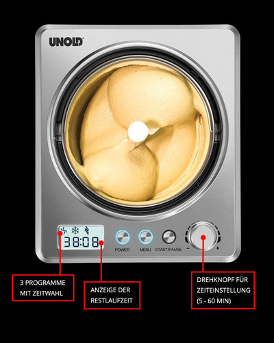 Unold 48980 Eismaschine Profi Plus inkl. Eisbuch mit 101 Rezepten | Speiseeisbereiter 2.5 L, Edelsta