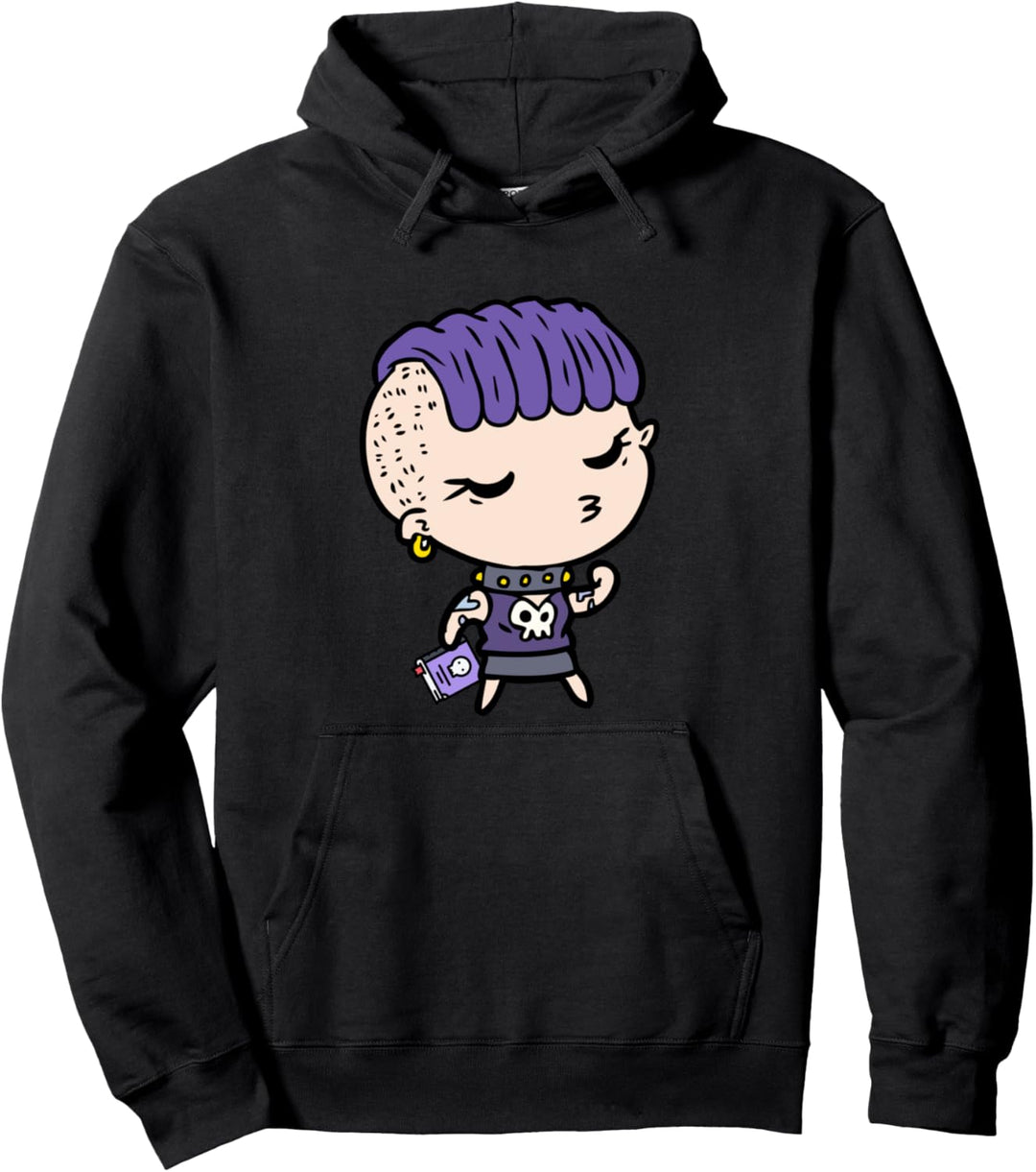 Kawaii Anime Goth Lila Haar Mädchen mit Buch Pullover Hoodie