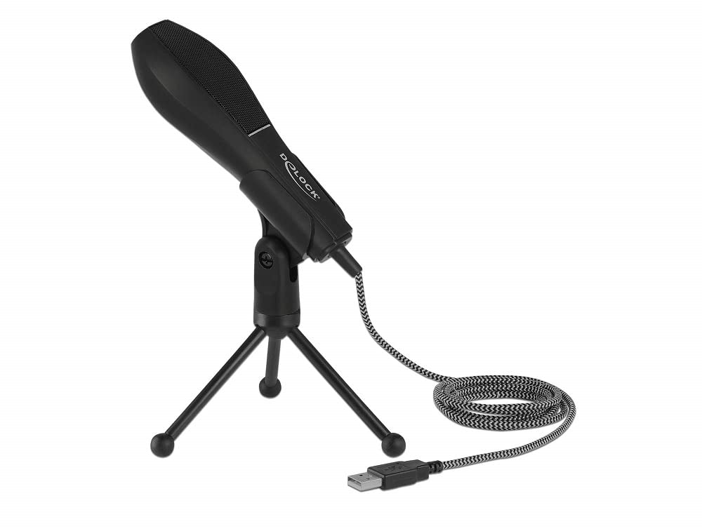 DeLOCK USB Kondensator Mikrofon Microphone, Standmikrofon, Aufnahmemikrofon mit Tischständer für PC