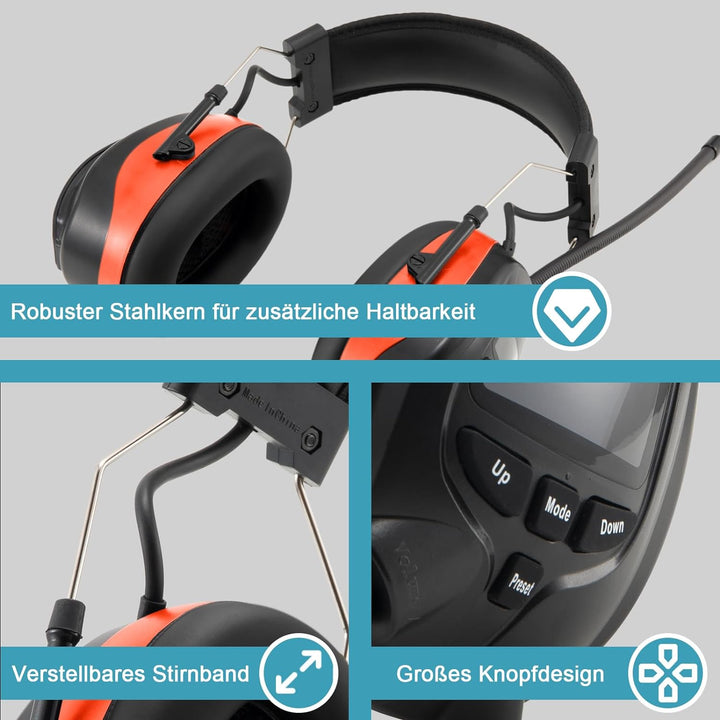 PROTEAR Bluetooth Gehörschutz mit DAB / DAB + FM Radio, wiederaufladbare elektrische Gehörschutzkaps