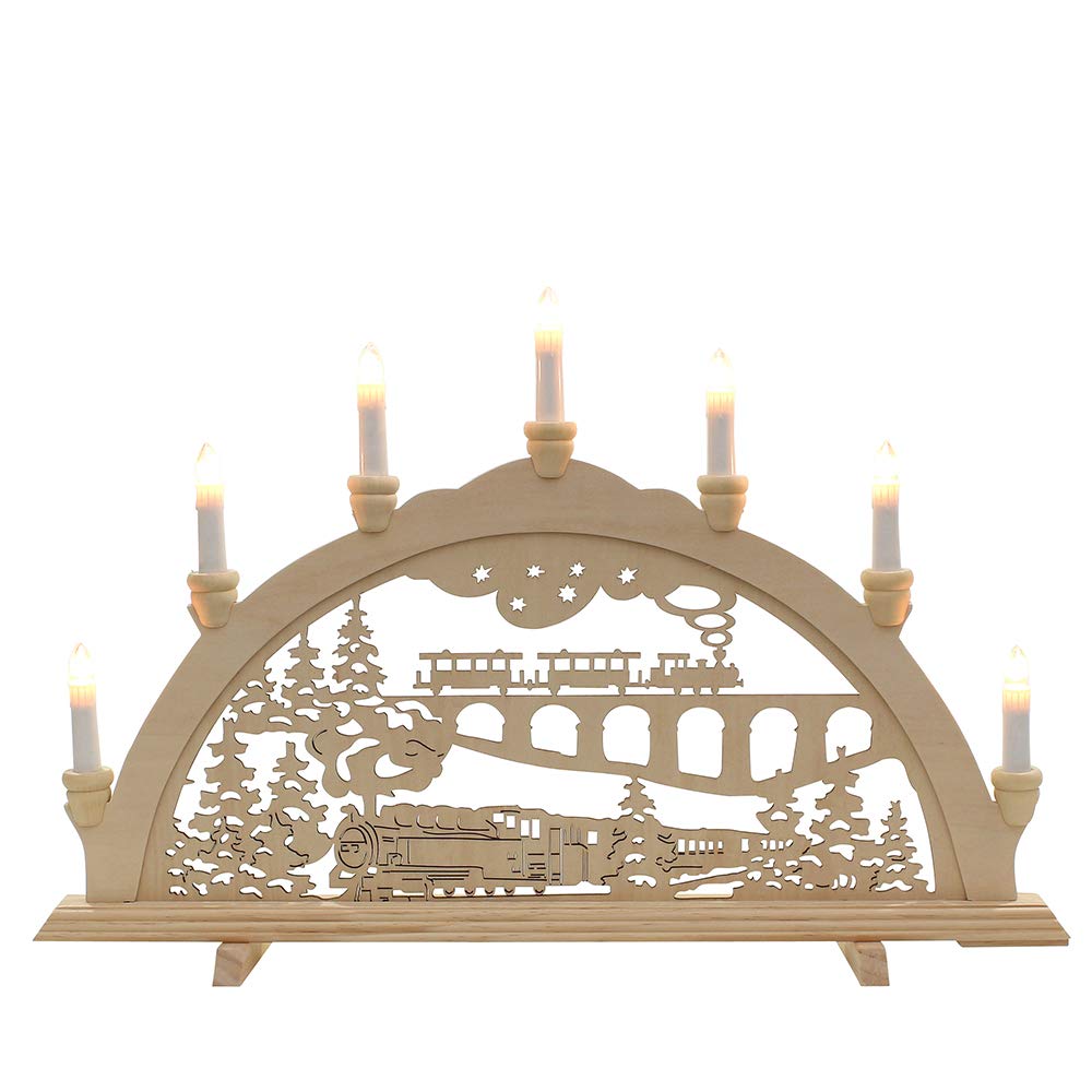 Dekohelden24 7-flammiger Holz Schwibbogen, Motiv: Eisenbahn, L/B/H: 58 x 4 x 38 cm, 37 cm, Eisenbahn