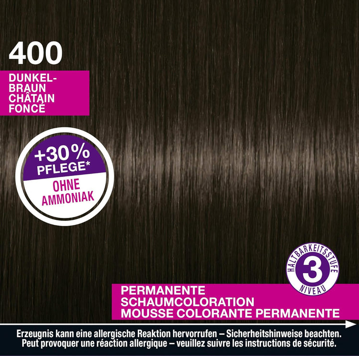 Schwarzkopf Perfect Mousse Permanente Schaumcoloration, 400 Dunkelbraun Stufe 3, 3er Pack (3 x 93 ml