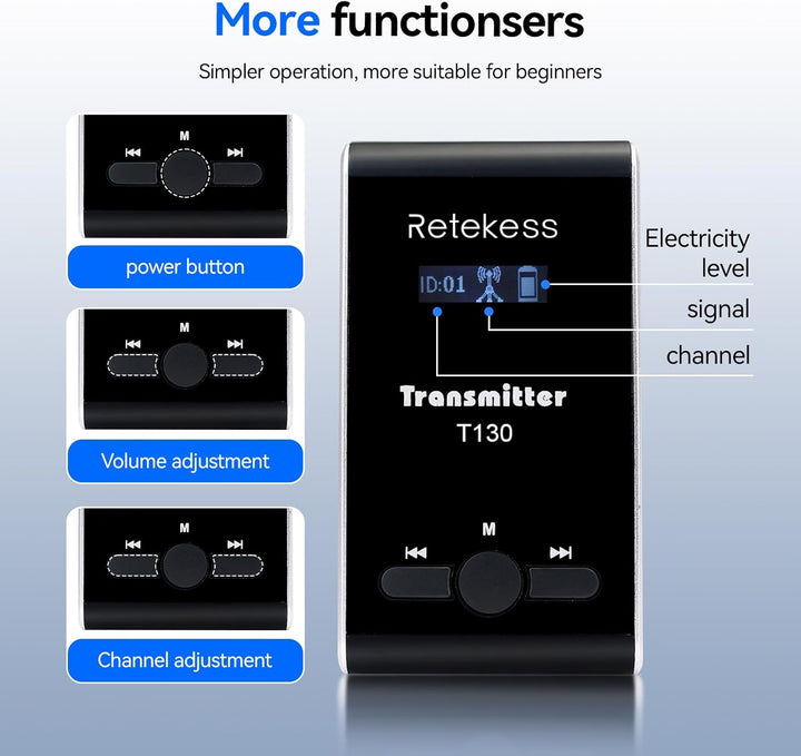 Retekess T130-T131 Tour Guide System, Tragbar Reiseleitersystem, 99 Kanal, Standby 12H, Übersetzungs