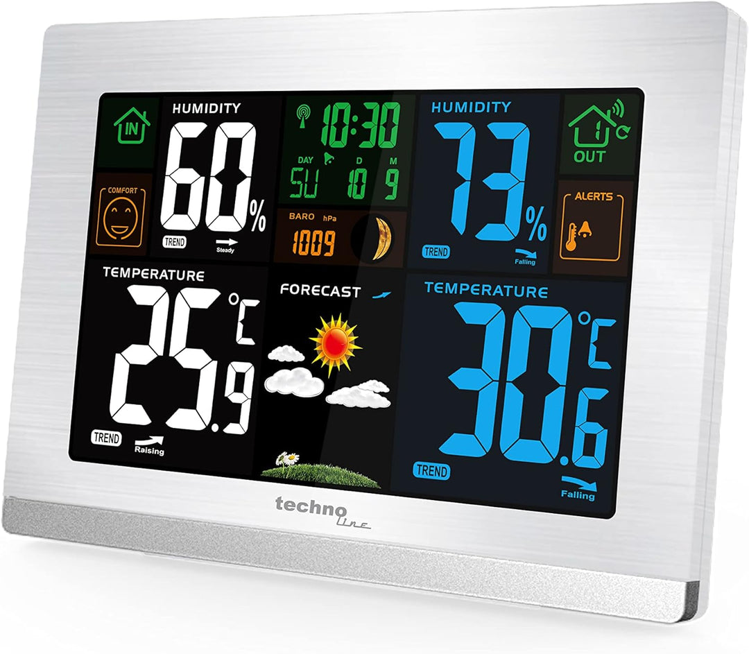 Technoline WS6462 silber Funkwetterstation, Innentemperatur, Aussentemperatur, Luftfeuchte, Luftdruc
