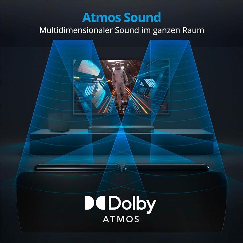 MEDION S61022 3.1 Dolby Atmos Soundbar mit kabellosen Subwoofer (für TV Geräte, Bluetooth 5.3, HDMI