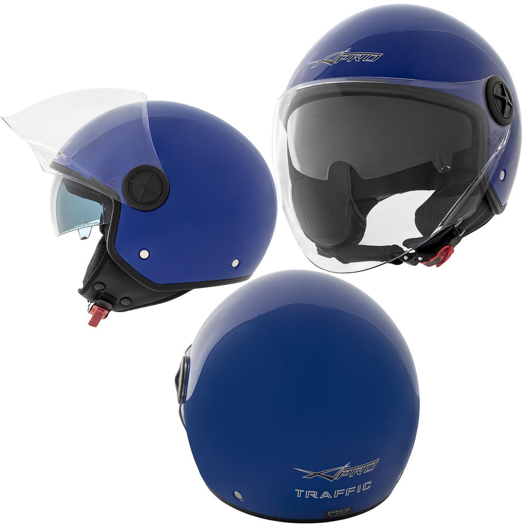 Motorradhelm Motorrad Roller Jet Helm Innensonnenblende 2 Viser SonicMoto 57-58 cm ( M) Blau, 57-58