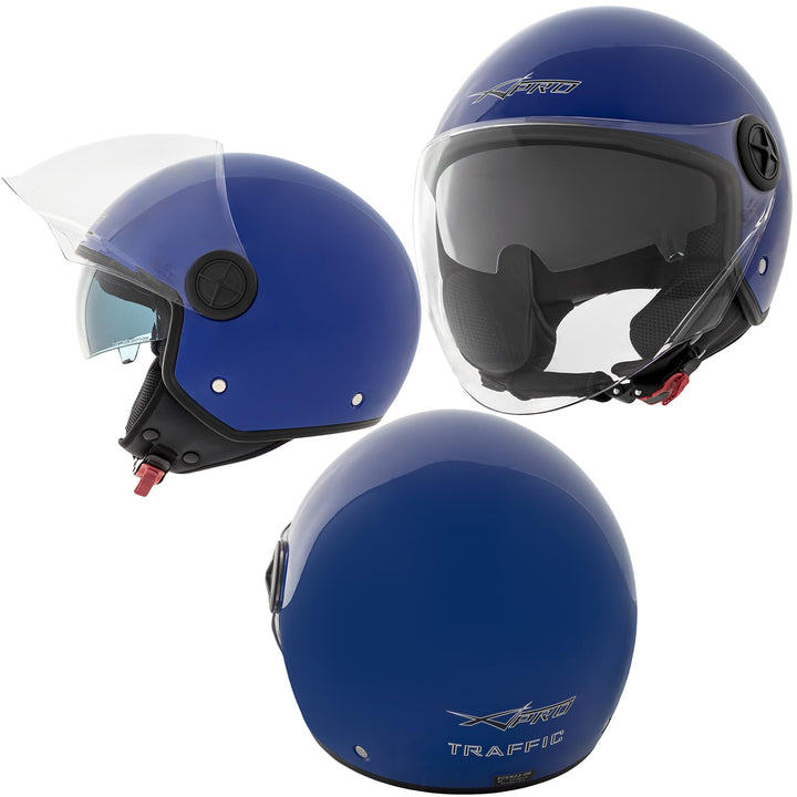 Motorradhelm Motorrad Roller Jet Helm Innensonnenblende 2 Viser SonicMoto 57-58 cm ( M) Blau, 57-58