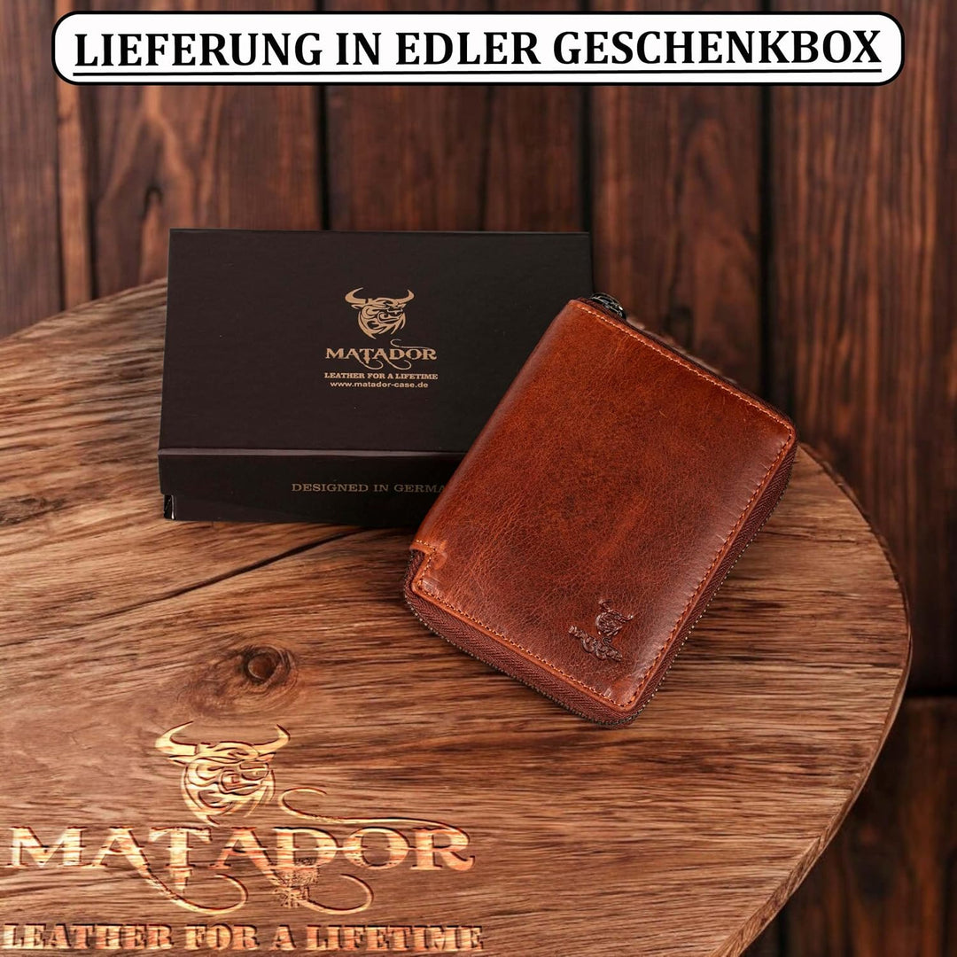 MATADOR® Granada Echt Leder Geldbörse Damen Portemonnaie Herren Geldbeutel Reissverschluss mit TüV g