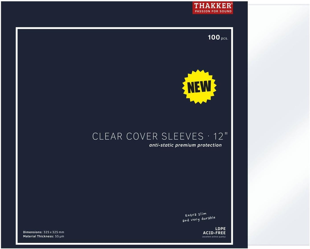THAKKER Clear Cover Sleeves 12" - 100 transparente Aussenhüllen für alle 12 Zoll Schallplattencover/