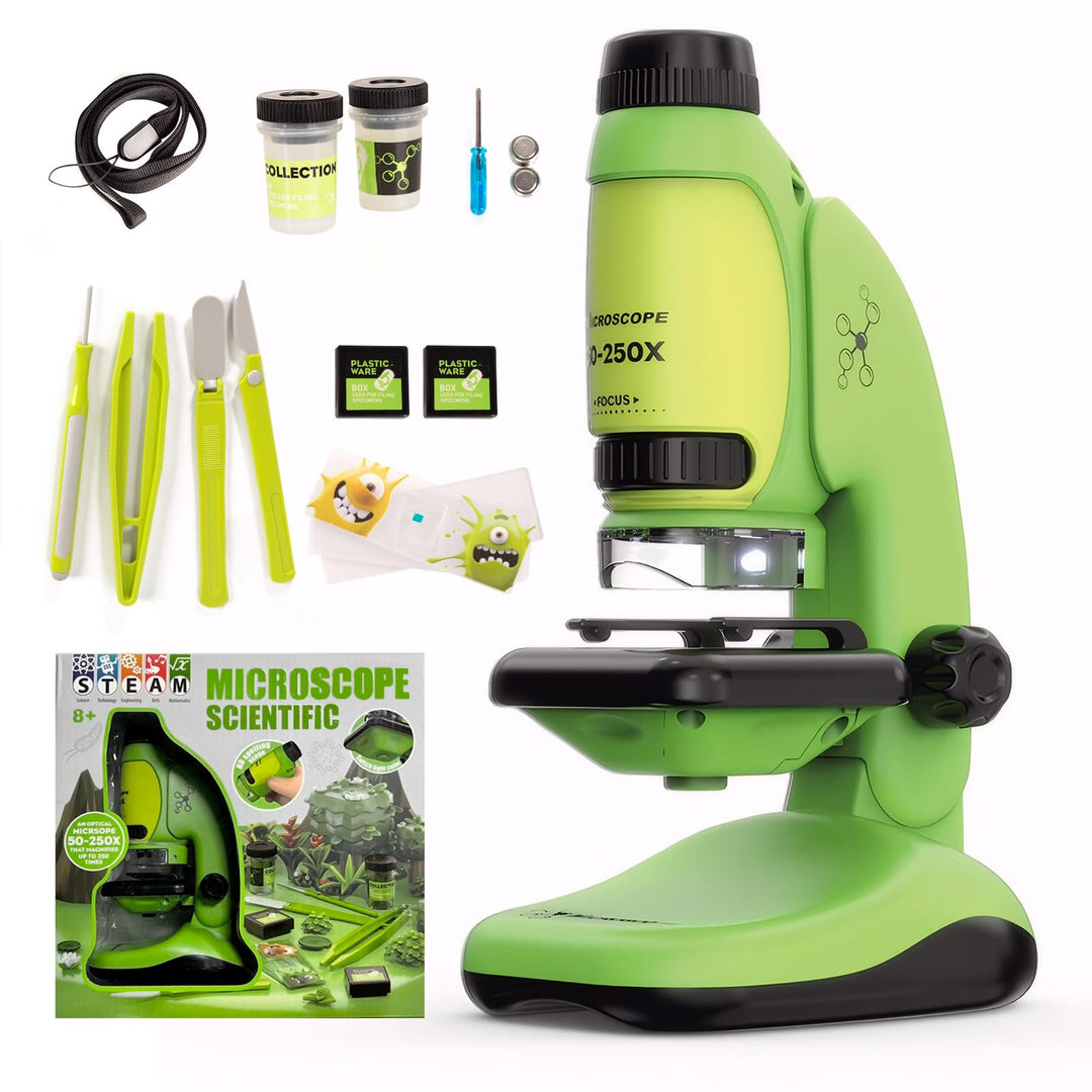 Todeco Mikroskop für Kinder, 50x-250x Taschenmikroskop, Benchtop Handmikroskop 2-in-1 mit Einstellba