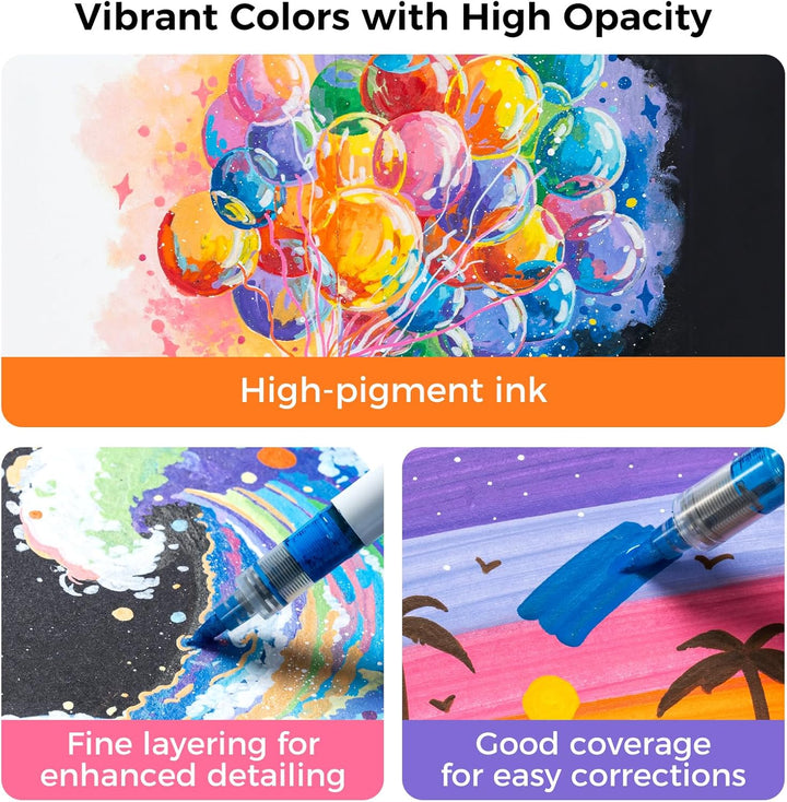 Ohuhu Acrylstifte 24 Farben 1.5MM Pinselspitzen Acrylic Marker hohe Deckkraft Wasserfest lichtecht A