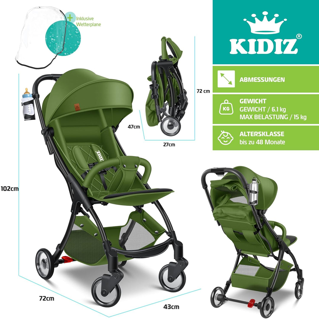 KIDIZ® Kinderwagen Premium Kinderbuggy klappbar Liegebuggy Sportwagen Faltbar 360°Räder 5-Punkt Gurt