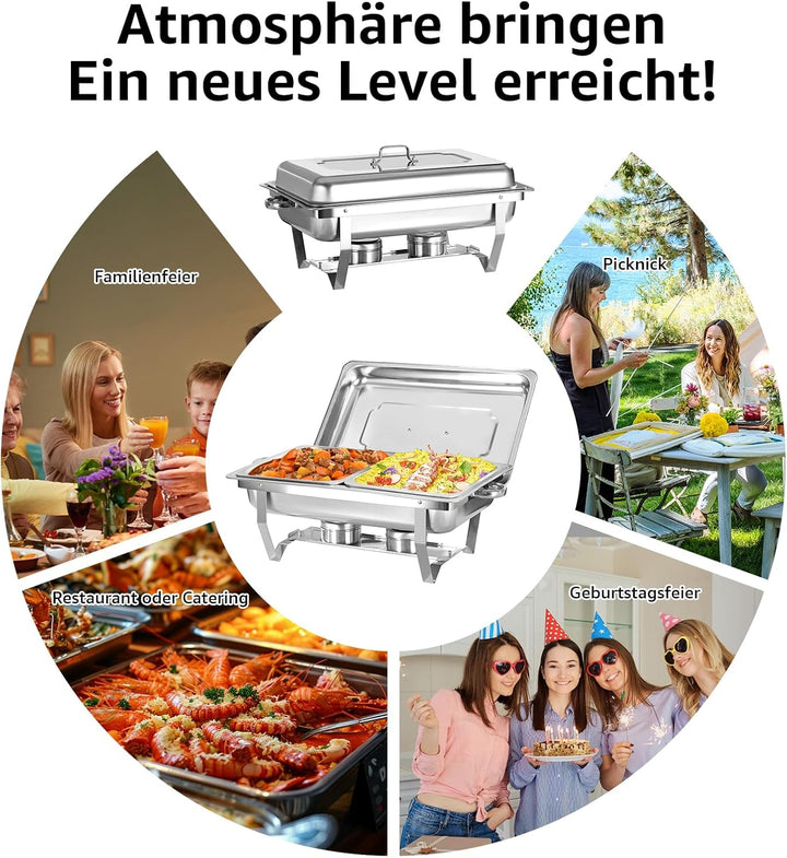 Chafing Dish Profi Set Toulouse, Edelstahl Warmhaltebehälter, Speisewärmer, Rechaud, Chafing Dishes