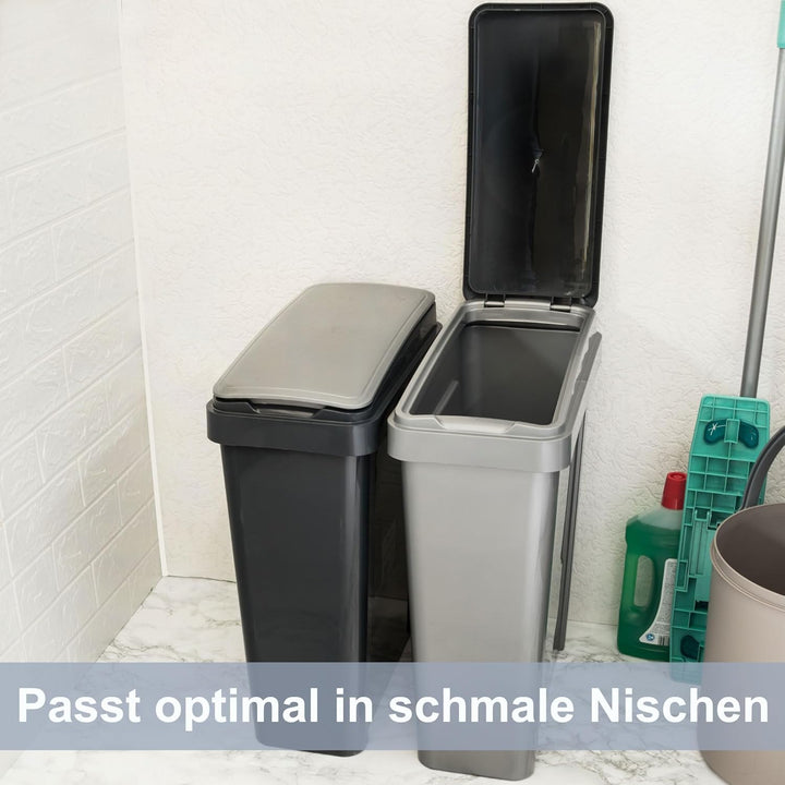Hummelladen 25 Liter Mülltonne Grau Recyclingtonne 20x40x50cm mit abnehmbarem Klappdeckel - Schmal K
