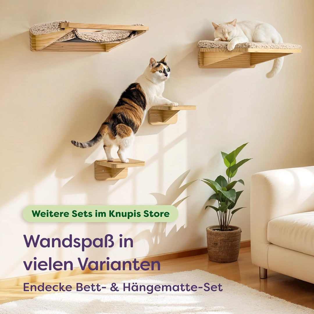 Katzen Kletterwand 3er Set – FSC® Kiefernholz für Spiel &amp; Abenteuer – Stabile Katzentreppe bis 30 kg