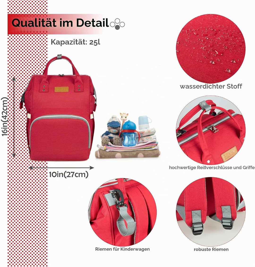 Baby Wickelrucksack, Babytasche für Reise, Wickeltasche Grosse Kapazität, Multifach Reise Rucksack W
