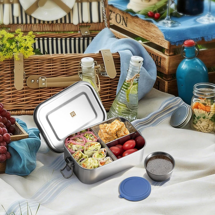 GOLDEN KEY Edelstahl Brotdose Kinder 800ml, Lunchbox Edelstahl mit Fächern Dichtung,Bento Box Edelst
