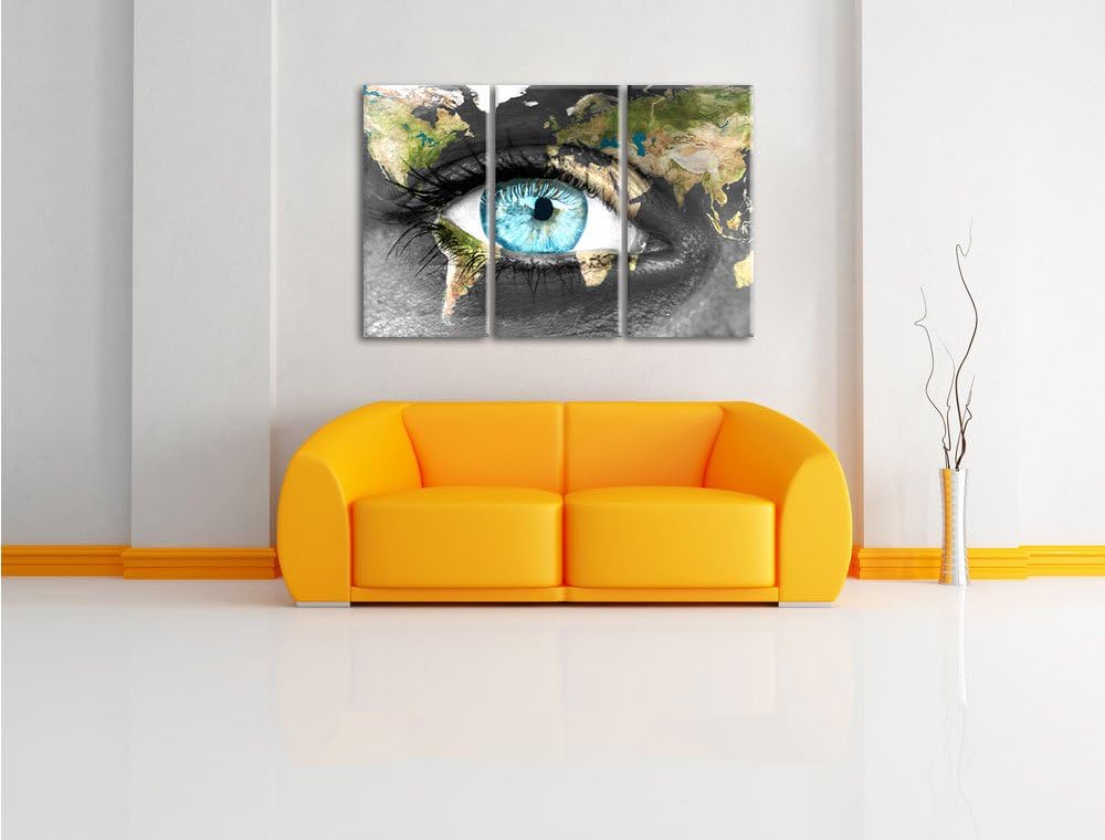 Pixxprint Die Erde gezeichnet auf EIN Gesicht Schwarz/Weiss 3-Teiler Leinwandbild 120x80 Bild auf Le