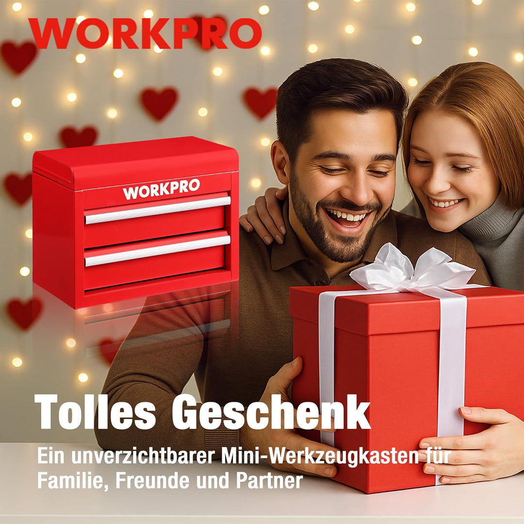 WORKPRO Metall Schubladenbox mit 2 Schubladen & Oberer Stauraum Rot, 27,5x15x20,8cm Tisch Organizer