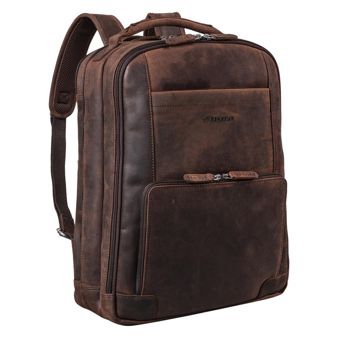 STILORD XL Herren-Businessrucksack aus Leder braun - 15-17 Zoll grosser Arbeitsrucksack - Männer Lap