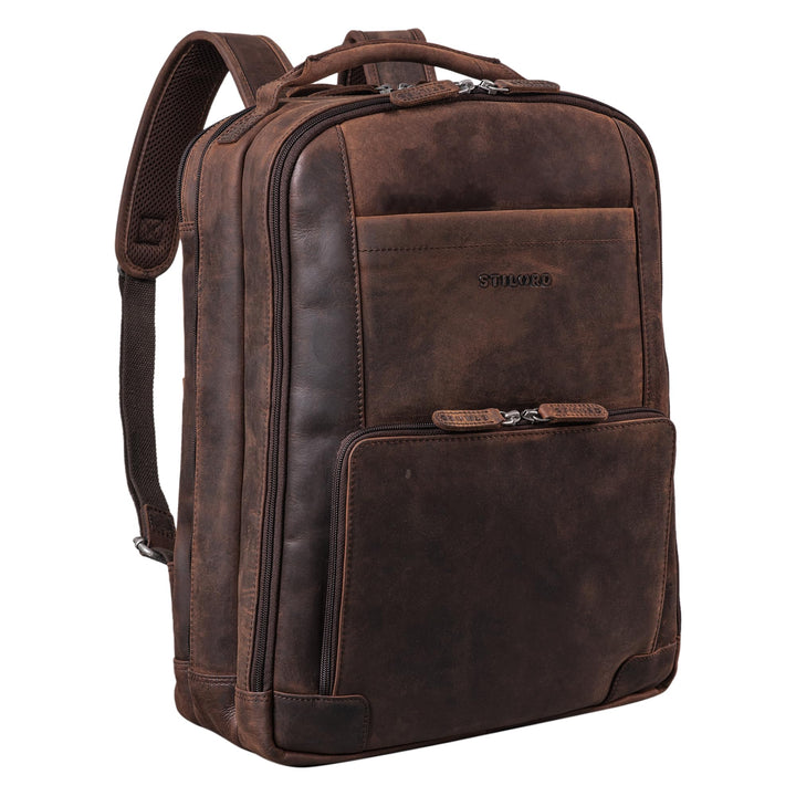 STILORD XL Herren-Businessrucksack aus Leder braun - 15-17 Zoll grosser Arbeitsrucksack - Männer Lap