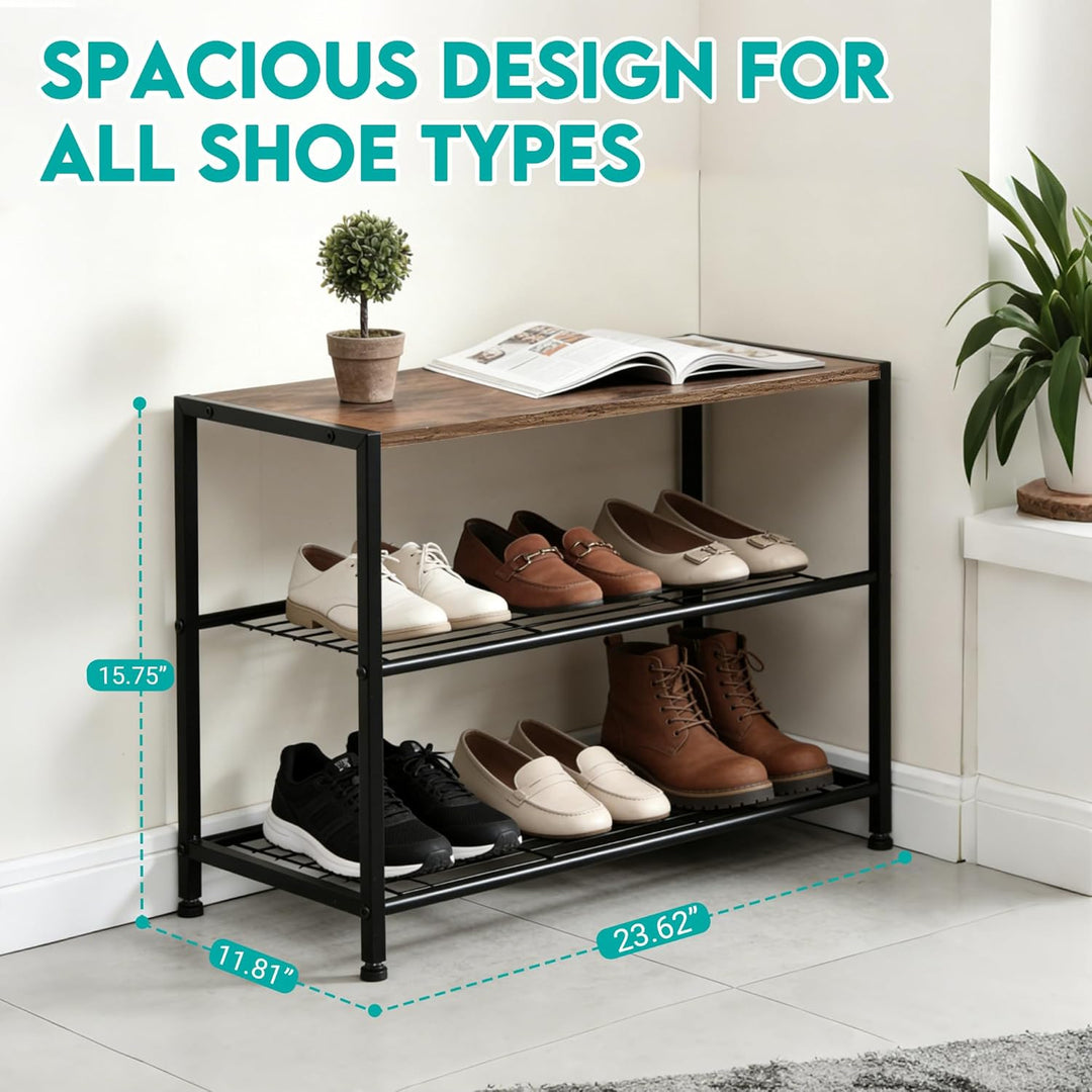 Schuhregal, Schuhregal 3 Ebenen mit Sitzgelegenheit, Metall-Schuhablage für Kleiderschrank, Flur, Ei