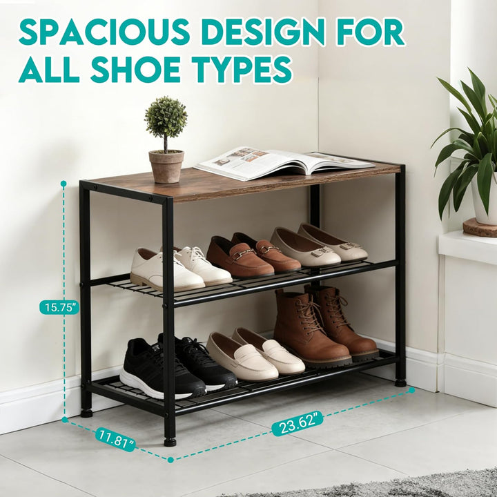 Schuhregal, Schuhregal 3 Ebenen mit Sitzgelegenheit, Metall-Schuhablage für Kleiderschrank, Flur, Ei