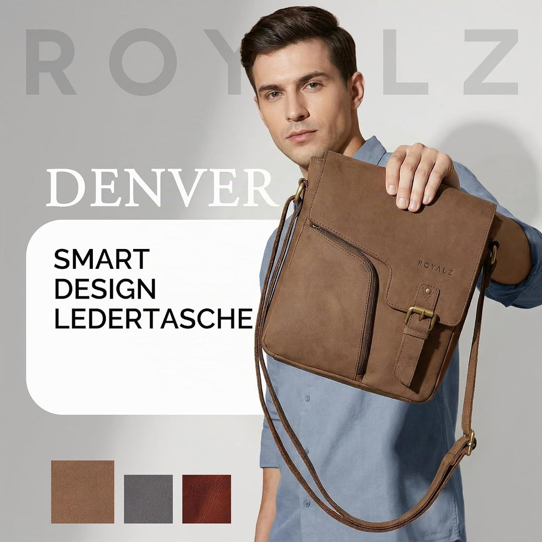 ROYALZ "Denver Moderne Vintage Umhängetasche Herren klein Leder - kleine Schultertasche aus Echtlede