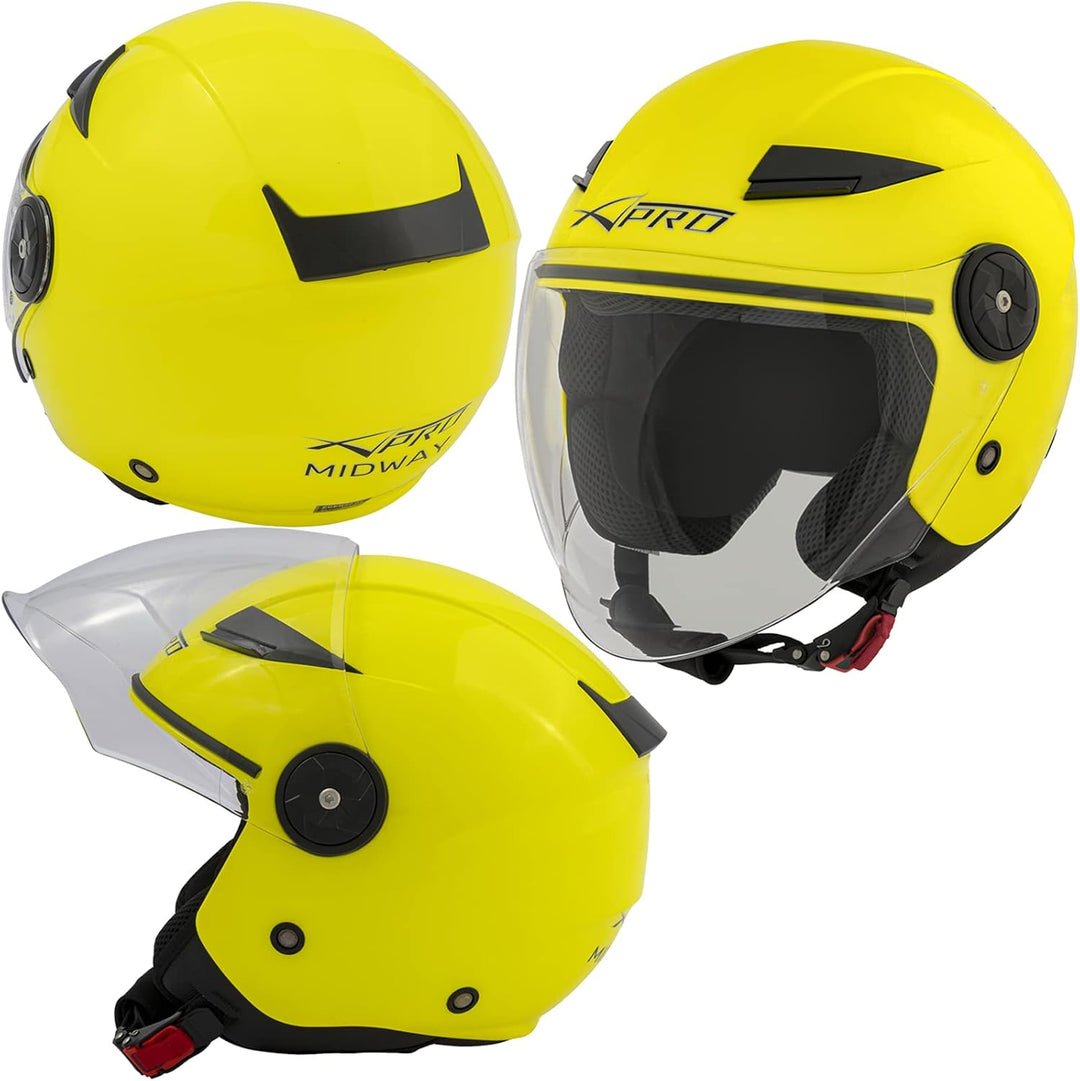 A-Pro Lange Visier Motorradhelm City Jet Roller Zertifikat ECE 22 Fluogelb S