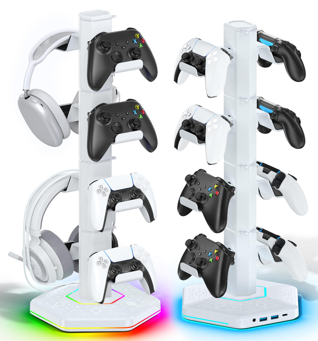 Gaming Controller Ständer mit 9 RGB Lichtmodi, Headset Halterung Tisch mit Abnehmbarer Controller Ha