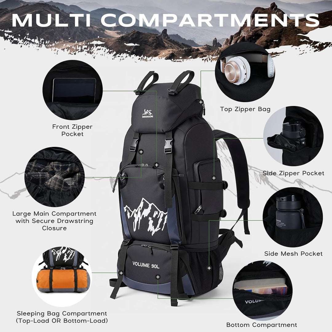 Wanderrucksack Herren Damen 90L Trekkingrucksack Reiserucksack Grosser Wasserdicht Wandern Rucksack
