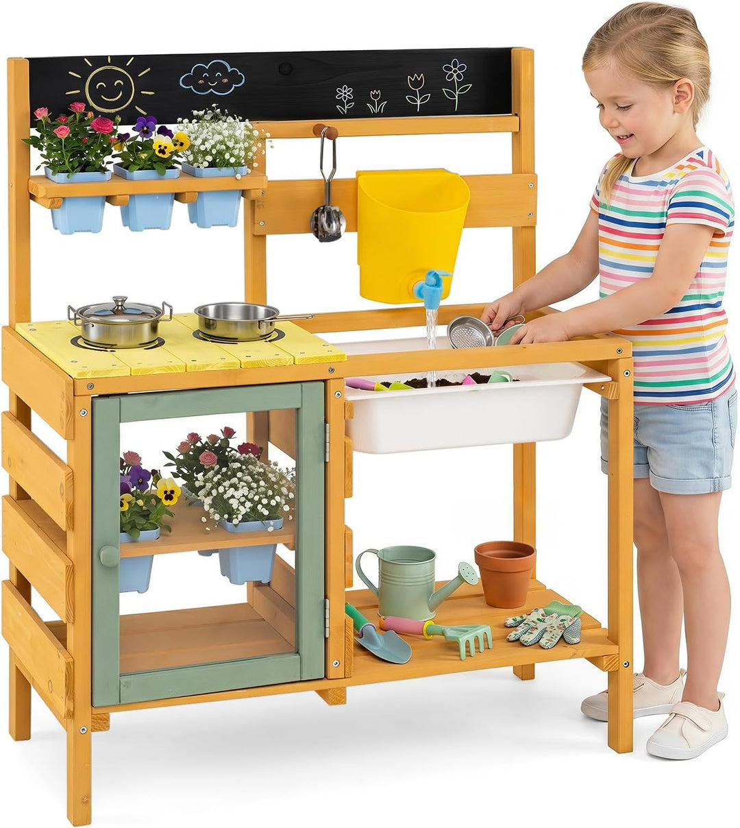 COSTWAY Matschküche Kinder Outdoor, Spielküche mit Wassertank &amp; Wasserhahn