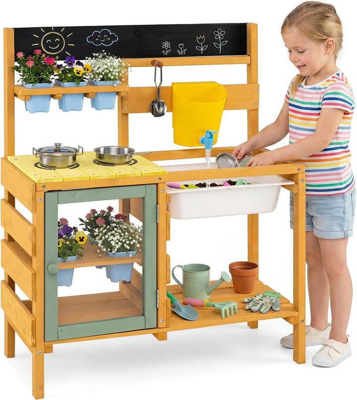 COSTWAY Matschküche Kinder Outdoor, Spielküche mit Wassertank &amp; Wasserhahn